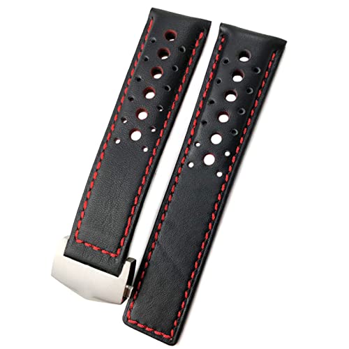 Bracelet montre cuir TAG Heuer 21/22mm noir rouge pour Monaco