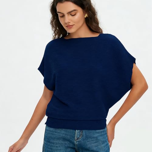 Image of EDSTAR Women Dolman Batwing Sleeves Knitted Sweaters Winter Boat Neck Pullovers Tops