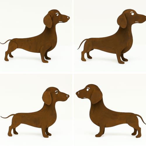 Der-Porzellan-Laden Dackelfigur Bodo auf Platte, Hund Gartendeko Rost Deko für draußen, Metall Dackel, 40x20 cm, witterungsbeständig & kunstvoller Edelrost-Look