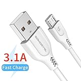 Super Fast 3.1A Micro USB Cable 4FT for Galaxy S7, SOMOSTEL High Speed Android Phone Charger Data Syncing Charging Power Cord for Samsung Galaxy S7 S6 Edge,LG Android Tablets,Nexus 6,Xbox,PS4 White