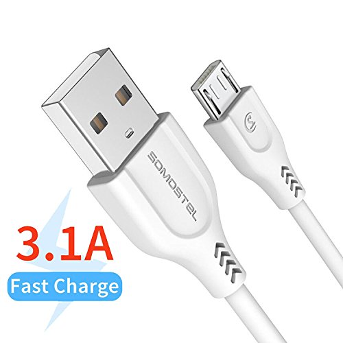 Super Fast 3.1A Micro USB Cable 4FT for Galaxy S7, SOMOSTEL High Speed Android Phone Charger Data Syncing Charging Power Cord for Samsung Galaxy S7 S6 Edge,LG Android Tablets,Nexus 6,Xbox,PS4 White