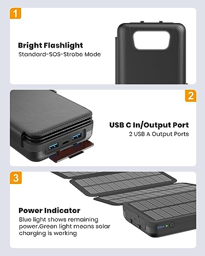 Hiluckey Solar Charger 27000mAh 22.5W Fast Charging Power Bank USB C PD Portable Phone Charger with 4 Solar Panels for Cell Phone Tablet