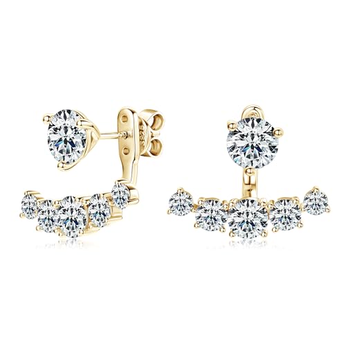 Moissanite Ear Jacket Earrings，Detachable Jackets Two Wearable Stud Earrings for Women, Lab Diamond 18K White Gold Plated D Color Round Cut 925 Sterling Silver Earrings, GRA Certified