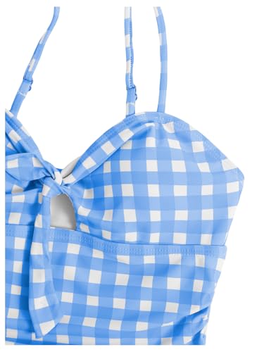 Image of Floerns Girl's Gingham Print Ruched Cut Out Knot Front One Piece Swimsuit