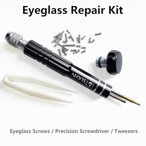 Image of PTSLKHN Eye Glass Repairing Kit, S2 Steel Screwdriver with 15 Types of Screws, Precision Eyeglass Repair Tool Set (Black2in1-screws)