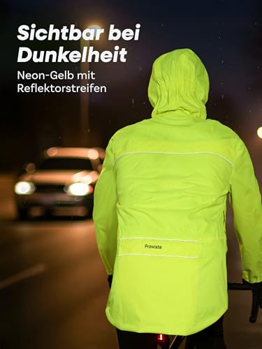 Prowiste Fahrradjacke Herren & Damen L – Wasserdicht & Atmungsaktiv – Reflektierende Regenjacke mit Kapuze & Rückentasche – Kompakt mit Tasche verstaubar – Laufjacke – Windjacke