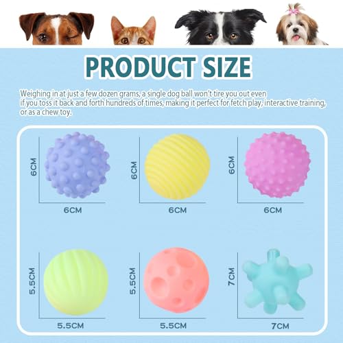 Favuit Hundeball Unzerstörbar, 6 Stück Hundespielzeug Ball Set Quietschend Dauerhaftes Jagdbälle Hunde Spielzeugbälle Schwimmfähig für Aggressive Kauer Kleine und Mittelgroße Hunde