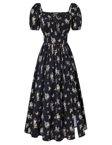Image of Scarlet Darkness Women's Floral Corset Dress with Split 2026 Summer Spring Square Neck Midi Milkmaid Dresses