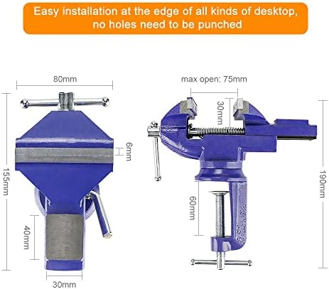Table Vice Clamp 80mm, 360° Swivel Base Bench Vise Clamp, Portable Home Vise Clamp-On Vise Tabletop Swivel Vice, Workbench Vice for Woodworking/Drilling/Metalworking etc.