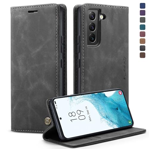 CaseMe für Samsung Galaxy S22 Hülle, Magnet Leder Klapphülle Stoßfest