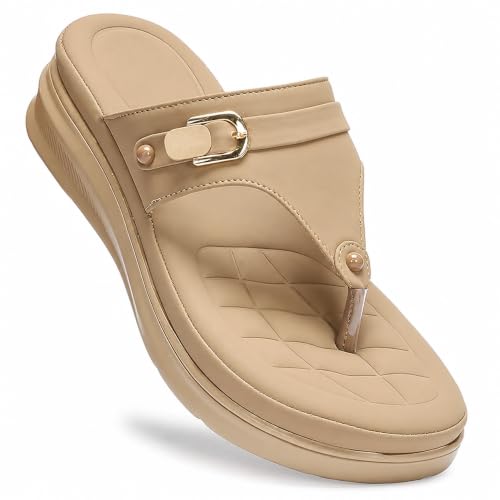 Image of Moshun Women's Thong Sandals /Flip-Flops | Bounce Back Technology with Arch Support | Women Footwear for Office| Doctor Sandal | Orthopaedic Sandal for Office, Travel & Outdoor