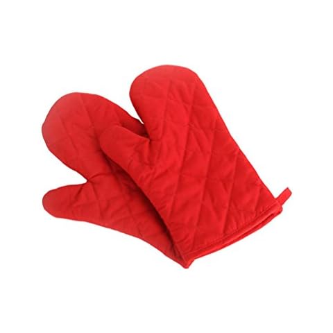 Oven Baking Gloves Thick Heat Resistant Insulation Heat Proof Cotton Oven Glove Pot Holder Cooking Mitts Kitchen Essential 1 Pair Red Cover