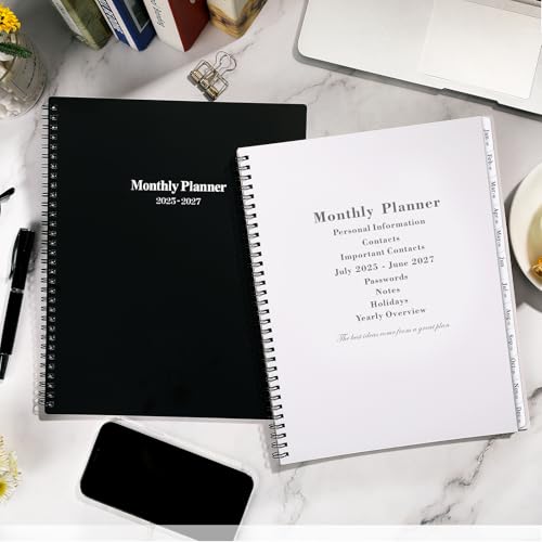 2025-2027 Monthly Planner/Calendar - Jul 2025 - Jun 2027, Monthly Calendar 2025-2027, 9\" x 11\", 2 Years Monthly Planner, Cardboard Cover, Black - Thumbnail 2