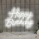 Happy Birthday Neon Sign for Backdrop, LED Happy Birthday Light Up Sign, USB Powered Dimmable Neon Light for Birthday Party Decorations, Wall Decor, White, 16.5 x 12 inch