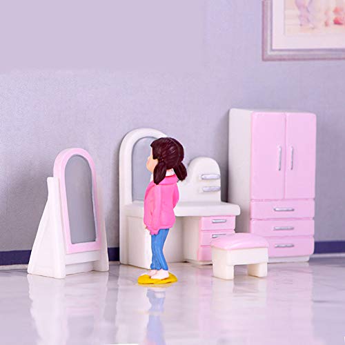 X Hot Popcorn 23 Pcs Dollhouse Furniture Set Mini TV Brain Bedside Clothes Bookcase Audio Dressing Table Kettle Computer Furniture Bedroom Set Dollhouse Accessories