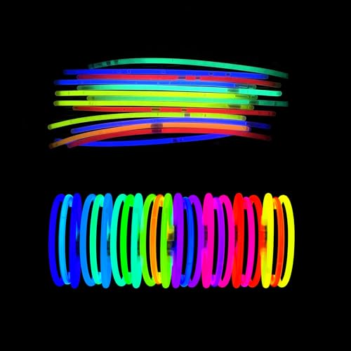 100 Pack Glow Sticks Bracelets, Neon Glow Wristbands 20cm with Connectors for Festivals, Events, Birthdays, Halloween
