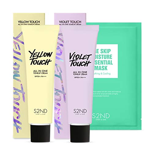 [S2ND] 1+1 All In One Toneup Cream SPF50+,PA+++, Foundation Primer, All-in one -Sunscreen + Makeup Base + Primer + Moisturizer (Yellow+Violet Touch)