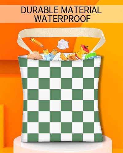 Image of Car Trash Can, Durable Hanging Car Trash Garbage Bag, Cute Automotive Garbage Cans Organizer, White Green Checkerboard