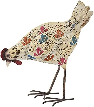 F&G Supplies Cream Hen Chicken Sculpture Garden Ornament - in pretty painted metal ideal for the home or garden!