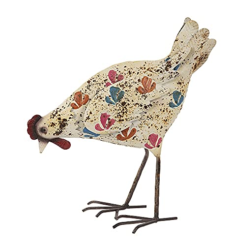 F&G Supplies Escultura de gallina color crema para jardín - en bonito metal pintado ideal para el hogar o el jardín Cover