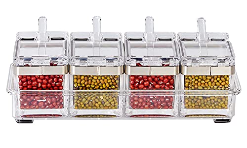 LOYUYU Caja de Condimentos 304 Bordes de Acero, Organizador Especias, Contenedor de Almacenamiento, Conjunto de Crisol AcríLico Transparente de 4 Piezas LOYUYU Caja de Condimentos 304 Bordes de Acero, Organizador Especias, Contenedor de Almacenamiento, Conjunto de Crisol AcríLico Transparente de 4 Piezas
