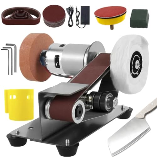 Mini levigatrici a nastro for legno, smerigliatrice da banco, affilacoltelli elettrico, for la lavorazione del legno fai da te e la fabbricazione di coltelli in metallo, 7 velocità regolabili.