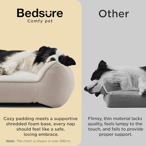 BEDSURE waschbares Hundebett Grosse Hunde - 106x76cm extra Dicke unterstützende Hundesofa mit wasserdichter Hülle, rutschfest Hundekorb große mit weichem plüsch Sherpa,Creme
