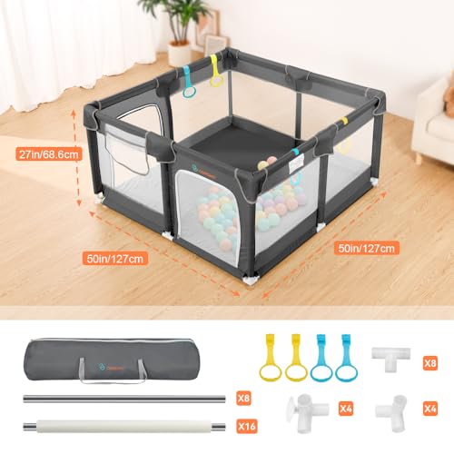 Image of COMOMY Playpens for Babies and Toddlers, Small Baby Play Pens, Activity Center for Baby Safe and Non-Slip Baby Fence, Full Mesh Design, Indoor & Outdoor Kids Activity Center (Dark Grey, 50 inchx50 inch)