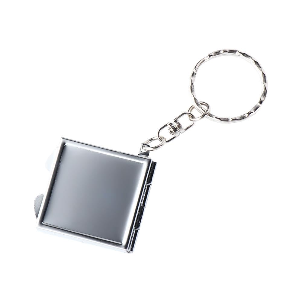 Cosmetic Mirror Key Ring Metal Pendant Mini Folding Mirror Key Chain Makeup Mirror Keychain Double Sides(Square)