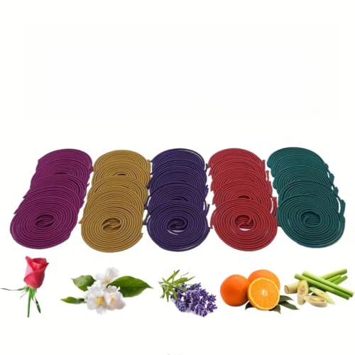 Image of 5-Scent Variety Incense Coils - Natural Lavender Citronella Jasmine Rose Orange, Aromatherapy Incense for Relaxation, Meditation, Yoga, Outdoor Patio, Home Office, Gift Set (Mixed Aromatherapy)