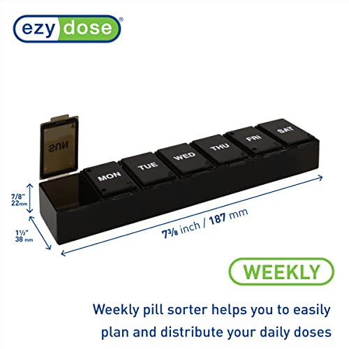 Image of EZY DOSE Weekly 7-Day Pill Organizer, X-Large Vitamin and Medicine Box, Spacious Compartments for Pills and Supplements, Durable Black Design, Easy-Open Lids, Perfect for Home and Travel Use