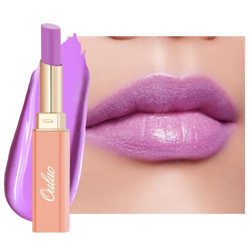 Oulac Moisture Shine Lipstick - Light Lavender Lip Stick Tinted Lip Balm & Hydrating Lipstick for Dry Lips, Medium Coverage Lip Colour | Juicy Look, Glossy Finish, Vegan, Cruelty-Free, It's ok! (10)