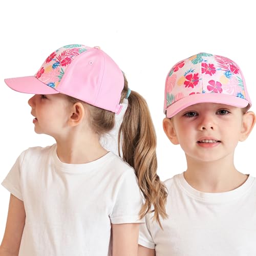 AVJERA - Casquette de baseball pour enfant de 3 à 8 ans avec queue de cheval pour filles et garçons - Visière de golf - Protection UV - Casquette d'été junior - Casquette de tennis - Visière UPF 50+, Feuille