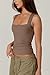 QINSEN Women's Square Neck Sleeveless Double-Layer Tank Tops Basic Tight T Shirts Cacao Nibs L