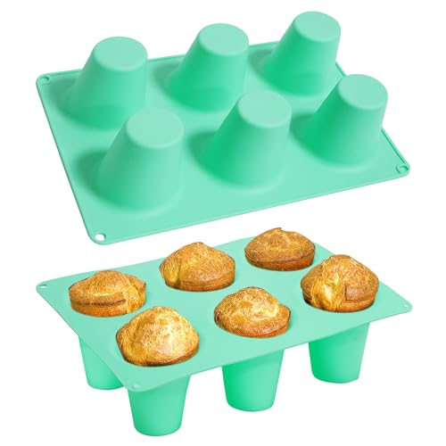 Zorazio 2 Pack Popover Pan 6-Cup, Nonstick Silicone Popover Pan for Baking, Large Deep Cupcake Pan,Easy to Clean,BPA Free