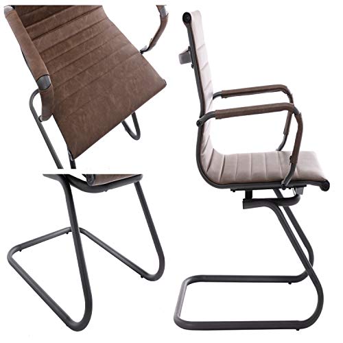 Image of Office Reception Chairs No Wheels Leather Conference Chairs Back Support Guest Chair, Set of 2 (Vintage Brown)
