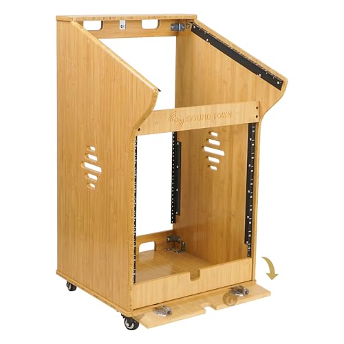 Sound Town DIY Solid Carbonized Bamboo Studio Rack with 11U Slant Mixer Top, 10U Front Rack, 2U...