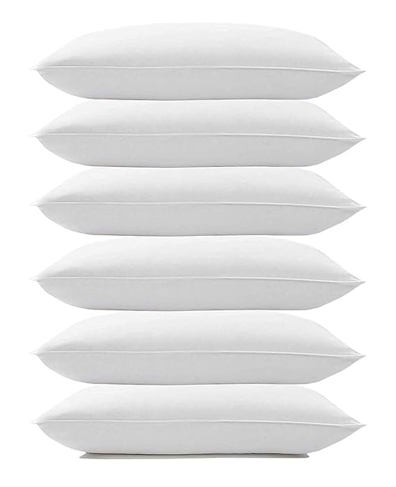 Image of MINIMART Microfiber Pillows Set of 6 Height Adjustable with Stripes for Sleeping | Set of 6 | 41x61 cm - White (6, White, King (U.K. Standard) S0-2