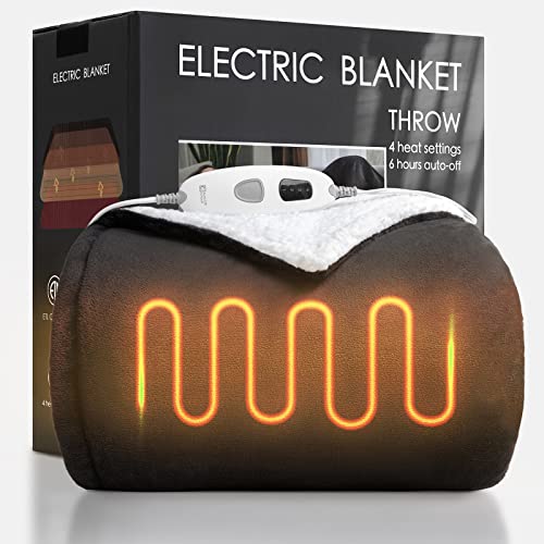 Lbro2M Heated Sherpa Fleece Electric Blanket,62×84 Inches Fast Heating 4 Heating Levels,6 Hours Auto Off Super Warm Soft Plush Reversible Throw Blankets Etl Certification For Home Office Use,Dark Grey #TOP9