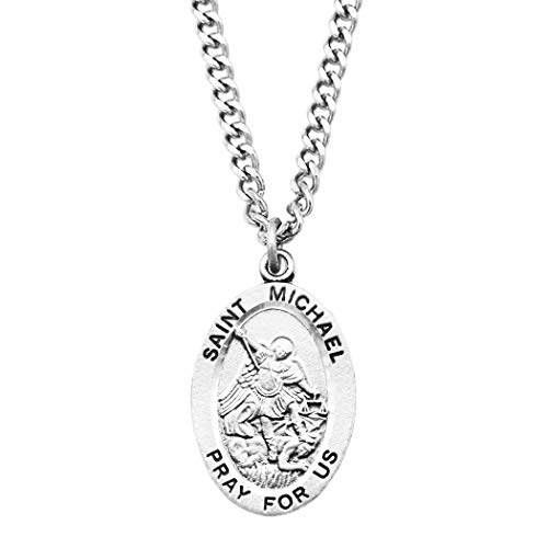 Rosemarie Collections Religious Saint Medal Pendant On Claspless Stainless Steel Curb Chain Necklace With Biography And Picture Folder, 24