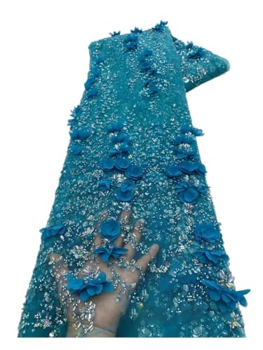 Tela de encaje de tubo bordada para vestido de novia con flores 3D y cuentas de 150cm de ancho 1