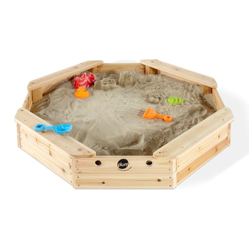 Plum Sandkasten Treasure Beach aus Holz – Outdoor-Sandkasten für Kinder aus Holz, Sitzbank, Natur (25067)