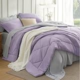 Bedsure Queen Comforter Set - 7 Pieces Reversible Light Purple Bedding, Queen Size Bed Set for All Seasons, Bed in a Bag with Down Alternative Comforter, Sheets, Pillowcases & Shams