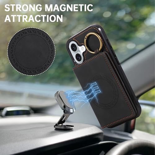 Compatible with iPhone 17 6.3 inch Wallet Case and Screen Protector Crossbody Shoulder Strap Ring Buckle Stand Card Holder Magnetic Car Mount Phone Cover for i Phone17 i17 17Case Women Men Black by Asuwish - Used condition - Image 6