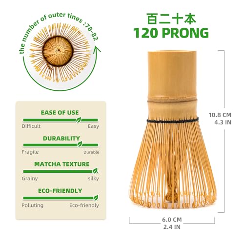 Miniatura 3 de Teanagoo Batidor De Matcha De 120 Puntas, Batidor De Bambú Para Té Matcha En Polvo, Hecho A Mano Orgánico Tradicional Japonés Chasen, Agitador De Matcha, Cepillo Mezclador Wisk Para Preparar Té