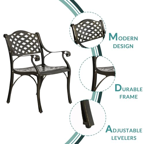Image of MEETWARM 7 piece Outdoor Patio Dining Set for 6 Seater Dining Table Set, All-Weather Cast Aluminum Patio Conversation Set for Garden with 6 Chairs, 1 Rectangular Table, 2 inch Umbrella Hole, Dark Bronze