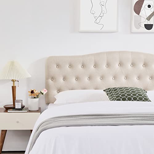 Iroomy Upholstered Queen Headboard, Button Diamond Tufted Headboard With Adjustable Height And Solid Wood Leg, Linen Fabric Padded Headboard For Queen Size Bed, Mordern Head Board, Beige #TOP1