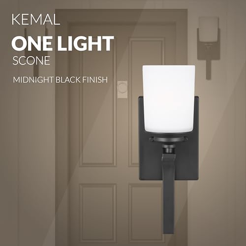 Image of Generation Lighting 1-Light Kemal Traditional Bath Fixture Wall Lamp Midnight Black 4130701-112, Bathroom Light Fixture for Home Decor, Wall Sconce Vanity Light Fixture and Bathroom Accessory