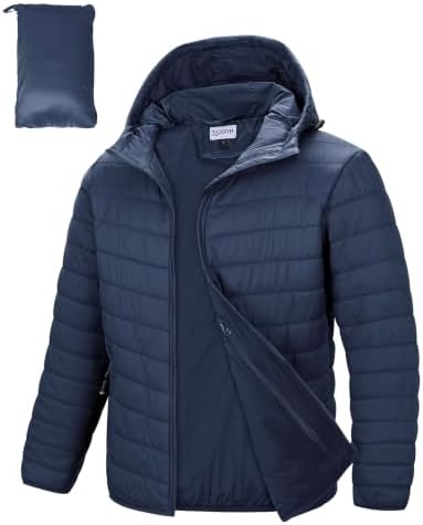 33,000ft Herren Steppjacke Wasserdichte Puffer Jacke Leichte Übergangsjacke | Verstaubar Outdoor Pufferjacke mit Kapuze und Taschen, Gefütterte Outdoorjacke, Warme Winterjacke, Wan