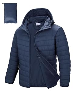 33,000ft Veste matelassée légère pour homme Veste de transition d'extérieur résistante à l'eau Veste d'hiver chaude pour hommes, Manteaux d'hiver à capuche Doudoune Rangeable, bleu/noir, XL